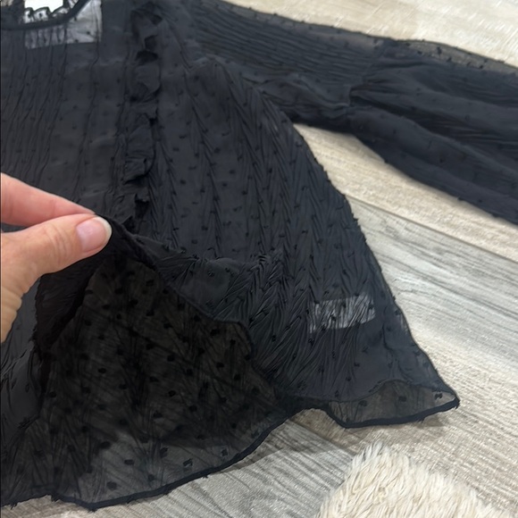 NWT Black Sheer Polka Dot Texture Blouse - Picture 3 of 5